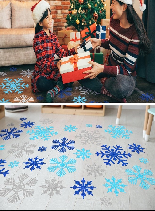 ReliThick 30 Pcs Snowflake Floor Decal Winter Snowflake Floor Sticker Removable Window Cling Christmas Self Adhesive Wall Decal for Xmas Decor Winter Party Supply(Blue, Silver) - Image 5